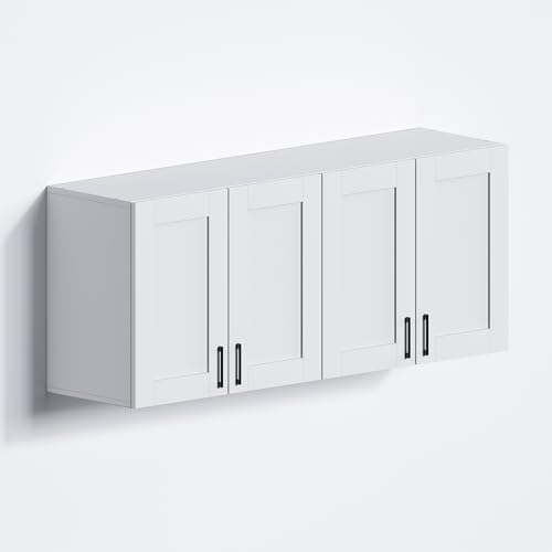 White Laundry Room Cabinets and Storage with 4 Doors and Utility Adjustable Shelf，Gabinetes Para Cocina Cupboard Kitchen Organizers and Storage Pantry Wall Mounted 12.4"D x 47.2"W x 19.7"H by Unknown