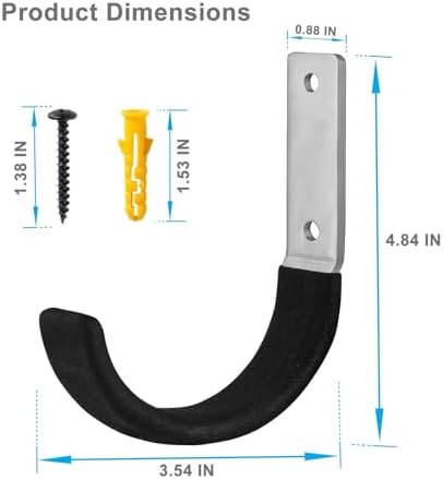 Garage Storage Ladder Hanger 2 Pcs, Upgraded Hose Hanging Hooks, Yard Tool Hangers for Garage Wall, Shovel and Rake Holders, Heavy Duty Utility J-Hooks for Hanging Tools, Ladders, Bicycles - Image 5