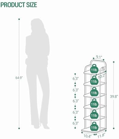 Hzuaneri Vertical Shoe Rack, Shoe Shelves, Wood Shoe Organizer for Closet, Entryway, Shoe Tower for Small Spaces, Free Standing, Adjustable, with 2 Hooks, 6 Tier Black SR04204B - Image 2