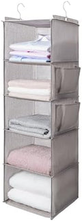 BOOMIBOO Hanging Closet Organize and Shelves,5-Hanging Shelf（Light Grey） | with 2 Side Pockets，Storage Foldable by BOOMIBOO