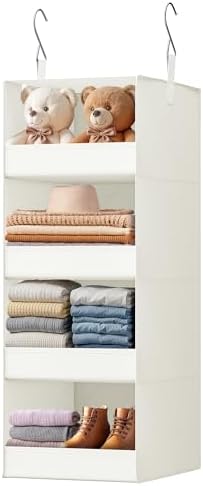 GRANNY SAYS 4-Shelf Hanging Closet Organizer, Foldable Storage, Beige | 44 lb Capacity, No-Sag Support, Keeps Clothes Neat, Folds Flat, Fits RV, Dorm & Small Closets by GRANNYSAYS