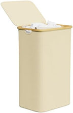 SpaceAid Laundry Hamper with Lid, 110L Large Tall Clothes Basket Bin with Bamboo Handles, Collapsible Laundry Hamper for Bedroom, Bathroom, Dorm, Laundry Room - Beige by SpaceAid