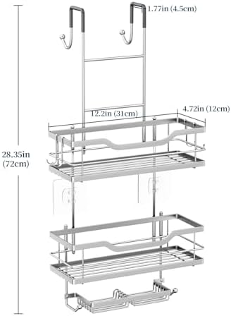 Consumest Over The Door Shower Caddy - 3 Tier Shower Shelves Hanging with Soap Holders, Large Capacity Shower Organizer with 6 Hooks, Bathroom Rack and Storage, Silver - Image 5