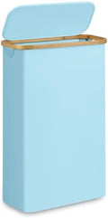 Slim Laundry Basket,60L Laundry Hamper with Lid, Tall Hamper for Laundry,Dirty Cloth Hamper with Bamboo Handle for Toys,Towels, Clothes Organizing, Light Blue by Merkisa