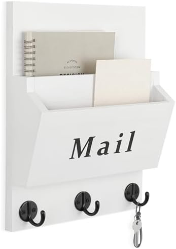 Mail and Key Holder, Wall Key Holder with 2 Mail Organizer Slot and 3 Hooks by Lucundm
