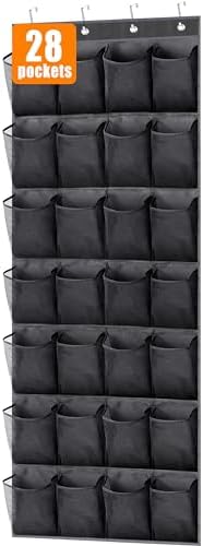 MISSLO 28 Large Pockets Hanging Shoe Organizer Over The Door Shoe Rack for Closet Door Storage Mesh Shoe Holder Hanger for Men, Black by MISSLO