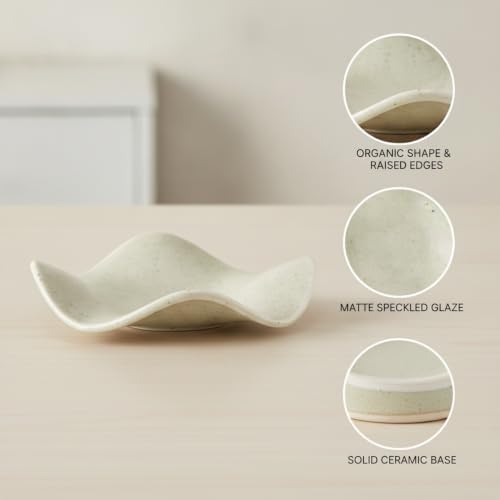 Effortless Catchall Tray for Keys and Jewelry, Irregular Ceramic Bowl with Matte Finish, Modern Nightstand Organizer, 7.7 x 7.7 Inches - Image 6