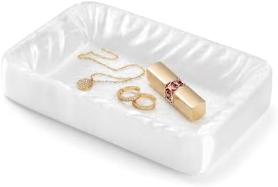 Jewelry Tray, White Vanity Organizer for Rings, Cosmetics & Keys, Decorative Catchall Tray for Dresser, Bathroom, Entryway by Unknown