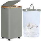 efluky Laundry Basket with Wheels, Tall Rolling Laundry Hamper with Lid and Removable Bag, Aesthetic Dirty Clothes Hamper on Wheels for Laundry Room, Bedroom, Dorm and Bathroom, 100L Grey by efluky