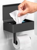 Day Moon™ Matte Black Toilet Paper Holder with Shelf & Wipe Storage, Bathroom Roll Holder with Built-in Wipe & Tampon Holder, Wall Mounted Flushable Wipe Dispenser by DayMoonDesigns
