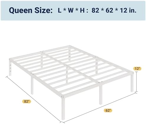 Allewie Queen Bed Frame, 12 Inch Metal Beds with Storage Space, White - Image 2