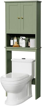 Over the Toilet Storage Cabinet, Bathroom Storage Organizer Over Toilet, Space Saver W/Adjustable Shelf & Open Shelf, Green - Image 7