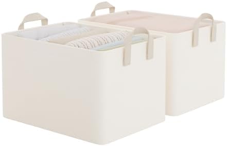 StorageWorks Fabric Storage Bins, Storage Basket for Shelves, Beige, 2-Pack by StorageWorks