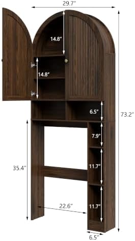 HMstone Over The Toilet Storage Cabinet, Arched Bathroom Organizer and Storage with Doors and Adjustable Shelf, Space-Saving Freestanding Bathroom Modern Storage Cabinet Over Toilet (Walnut) - Image 2