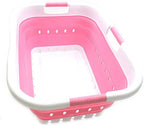 SAMMART 41L Collapsible 3 Handled Plastic Laundry Basket - Foldable Pop Up Storage Container/Organizer - Portable Basket - Space Saving Hamper/Basket (3 handled rectangular, White/Pink) by SAMMART