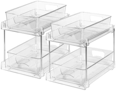 2 Pack Clear Bathroom Organizers and Storage, 2 Tier Pull Out Under Sink Cabinet Organizer Plastic Drawer Organization and Storage for Bathroom and Kitchen by world-in-one