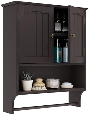 Smuxee Brown Wall Cabinet with Towel Bar - Medicine Cabinet with Adjustable Shelves, Over Toilet Cabinet for Laundry Room Kitchen by Smuxee