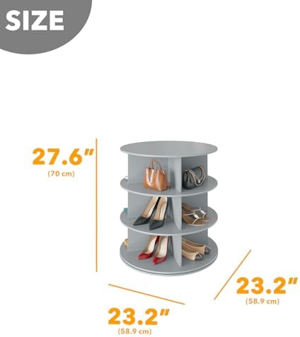 SpaceAid 3 Tier Rotating Shoe Rack Tower, Spinning Shoe Display Lazy Susan, Revolving 360 Shoe Rack Storage Round Carousel, Vertical Handbag Rotate Shoes Closet Organization (3-Tier Gray) - Image 2