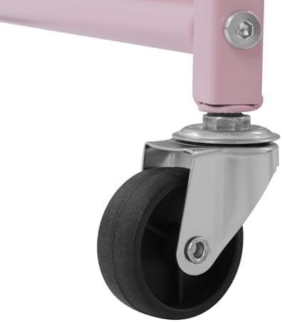 3 Tier Foldable Rolling Cart, Metal Rolling Utility Cart Adjustable Movable Storage Organizer with Wheels for Living Room, Kitchen, Bathroom Bedroom and Office, Pink (Pink) - Image 7