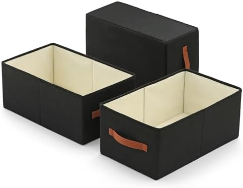 linen closet organizers and storage, 3 Pack Large Storage Baskets, Washable, Clothing Storage Bins with Handle, Closet Organizer for Storage Sweater,Sheets (Black, 18½"x11 x8½) by Unknown