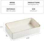 Desk Organizer Tray, PU Leather Nightstand Organizer, Ivory, Small - Image 5