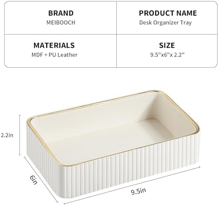 Desk Organizer Tray, PU Leather Nightstand Organizer, Ivory, Small - Image 5