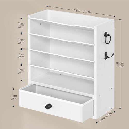 HOOBRO Wall File Organizer, Mail Organizer Wall Mounted, Wooden Literature Organizer, Construction Paper Organizer with Drawer Storage and 2 Hooks, for Office, Classroom, Home, White WT14WF01 - Image 3