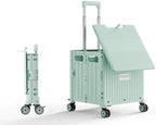 Foldable Utility Cart with Stair Climbing Wheels, Collapsible Rolling Crate with Telescoping Handle, Folding Shopping Trolley Handcart Grocery Book File Tool Teacher Storage Basket (Green, 4 Wheels) by Gorocking