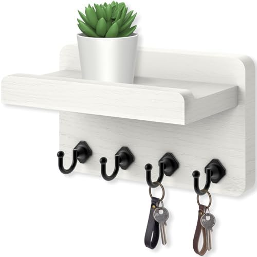 Nekon Key Holder Wall Mount, 8.5 Inch Small Wooden Wall Organizer, White by NekonDesign
