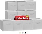 Criusia Large Storage Cubes, 13 Inch Cube Storage Bins for Shelves Closet Nursery Bedroom - 10 Pack Collapsible Storage Baskets with Handles - Fabric Bins for Organizing Magazines Clothes Toys (Grey) by Criusia