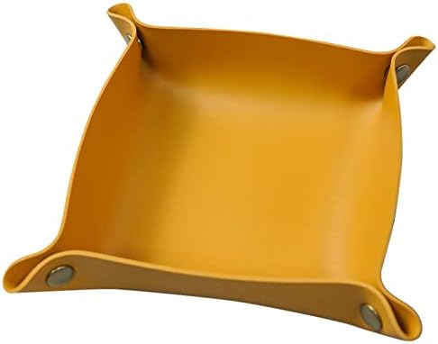 Valet Tray, Leather Tray, Small Catchall Tray, Foldable Jewelry Travel Organizer, Suitable for Travel, Storage, Nightstand, Home or Office (Yellow-S) by Banugo