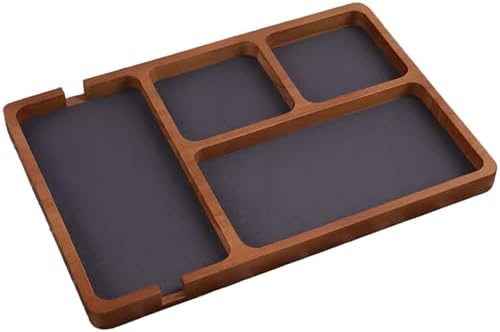 Wooden Catchall Tray Desk Organizer, 4-Section Wooden Valet Tray for Living Room Entryway, Nightstand Organizer for Phone Glasses Earbuds, 12.2 X 8.3 X 1.6 in by Unknown