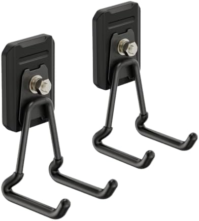 Heavy Duty Magnetic Garage Hooks,2 Pack Strong Large Magnet Hook for Power Drill,Garden Tools,Hose,Pegboard,Garage, Workshop,Magnetic Storage Hooks for Indoor Outdoor Hanging(Black) by SKNOOYLIGHT