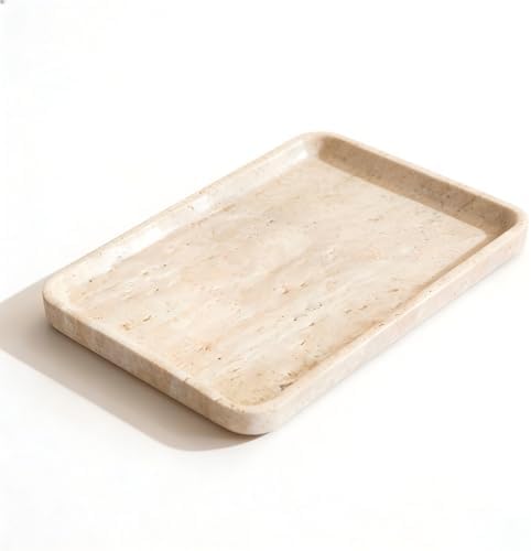 Beige Travertine Vanity Tray for Jewelry 9.84 in by SIRIZEN-DIVING