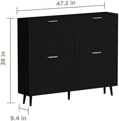 Shoe Cabinet Storage,Modern Freestanding Organizer with 4 Flip Drawers,Narrow Shoe Rack Cabinet for Entryway,Black - Image 2