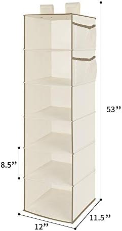 MAX Houser 6 Tier Shelf Hanging Closet Organizer with 2 Widen Straps, Beige | foldable lightweight fabric closet storage, space-saving design for Bedroom, Closet Hanging Shelf for Storage - Image 3