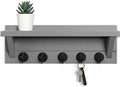 Lwenki Wall Key Holder with Shelf, Rustic Shelf with Hooks Made of Paulownia Wood Holds Keys, Dog Leash, Bags and More - 13.7" W x 4.7" H x 3.5" D Decorative Key Hanger and Entryway Shelf (Gray) by Lwenki