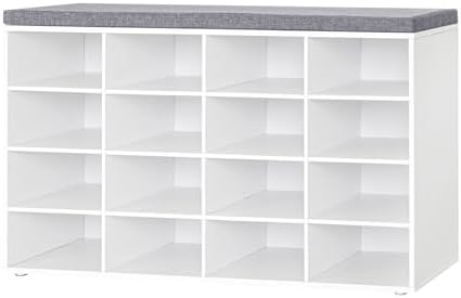 DINZI LVJ Shoe Storage Bench with Cushion, 16-Cubby Shoe Rack with Seat by DINZILVJ
