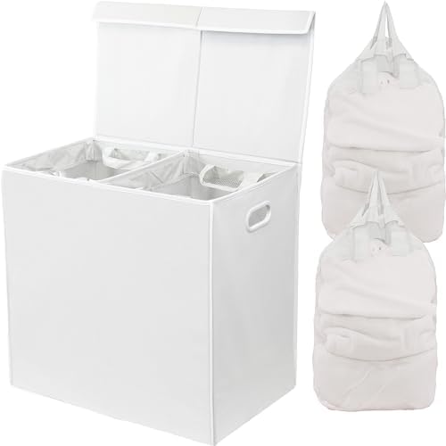 Simple Houseware Double Laundry Hamper with Lid & Removable Bags, White by SimpleHouseware