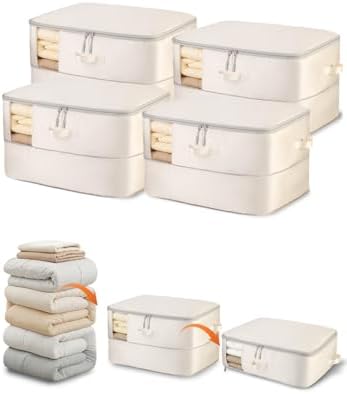 Comforter Storage Bag - 2-Layer 4-Pack Self Compression Organizer, Closet Organizers and Storage, Under Bed Space Saver, Blanket Organizer for Bedding, Pillow, Sheet, Clothes, Nursery Use by Unknown