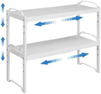 Set of 2 Expandable Kitchen Cabinet Shelves Organizers, Stackable Adjustable Small Storage Shelf Rack Stand For Pantry Cabinet Cupboard Kitchen Counter Organization, 22 lbs Capacity, Length:20.5" by X-cosrack