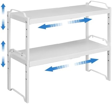 Set of 2 Expandable Kitchen Cabinet Shelves Organizers, Stackable Adjustable Small Storage Shelf Rack Stand For Pantry Cabinet Cupboard Kitchen Counter Organization, 22 lbs Capacity, Length:20.5" by X-cosrack