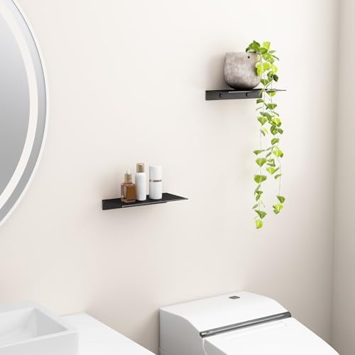Danpoo 8 inch Small Floating Shelves for Wall Organizer & Storage, Mini Display Shelves, Metal Wall Shelves for Bathroom, Living Room, Kitchen, Bedroom(Matte Black, 2-Pack) - Image 5