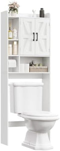 TEENFON Over The Toilet Storage Cabinet with 4 Open Shelves and Adjustable Shelf, Extra Tall Bathroom Organizer Unit with 2 Barn Doors, Home Space Saver for Bathroom, Laundry Room, White by TEENFON