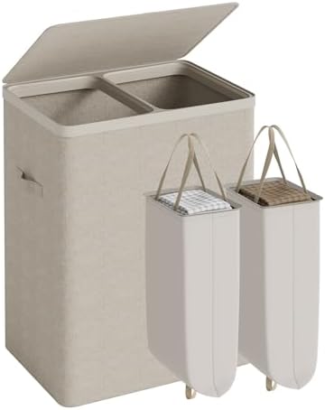 Double Laundry Hamper with Lid, 150L Large Laundry Basket 2 Compartments by Gasvadivum