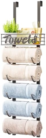 HapiRm Towel Racks for Bathroom Storage - 6 Tier Over The Door & Wall Mount Rolled Towel Storage Organizer Holder with Metal Shelf Basket for Small Bathroom, Camper, Rv - Patented by HapiRm