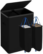 Double Laundry Hamper with Lid, 150L Large Laundry Basket 2 Compartments by Gasvadivum