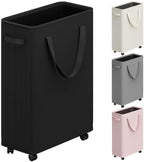 Optish Slim Laundry Basket with Wheels, Black Rolling Hamper for Clothes by Optish