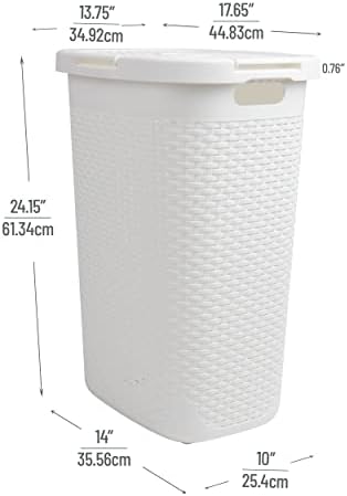 Mind Reader Slim Laundry Hamper with Lid, 60L Tall Clothes Basket, Narrow Tapered Design for Bathrooms, Closets and Laundry Rooms, Plastic, White - Image 3