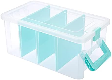 BTSKY Clear Plastic Dividing Storage Box with 4 Deep Compartment Sewing Box by BTSKY